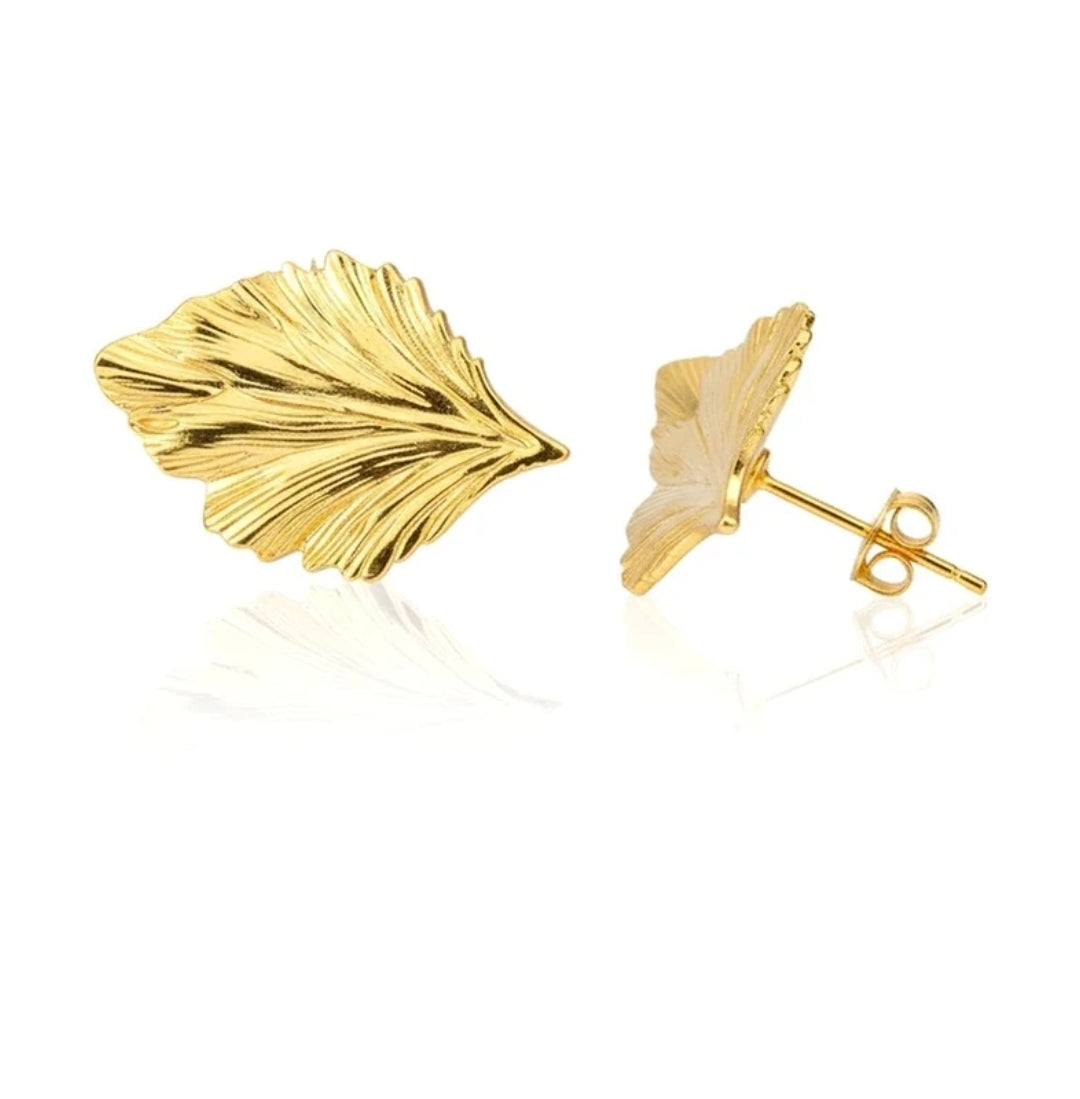 Boucles d'oreilles femme en acier inoxydable doré en forme de feuille