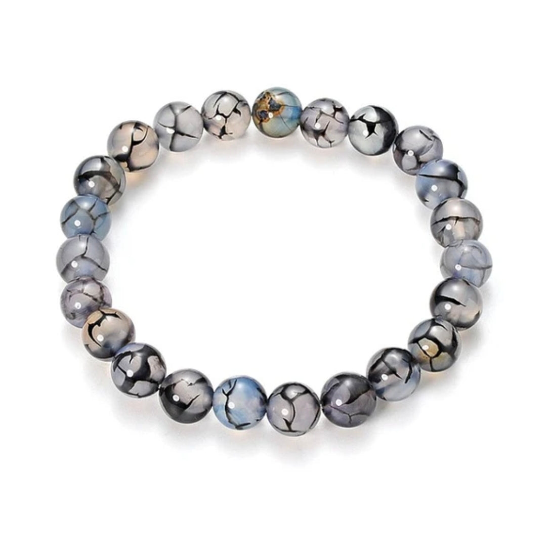 Bracelet homme ou femme pierre naturelle agate veine de dragon 8 mm