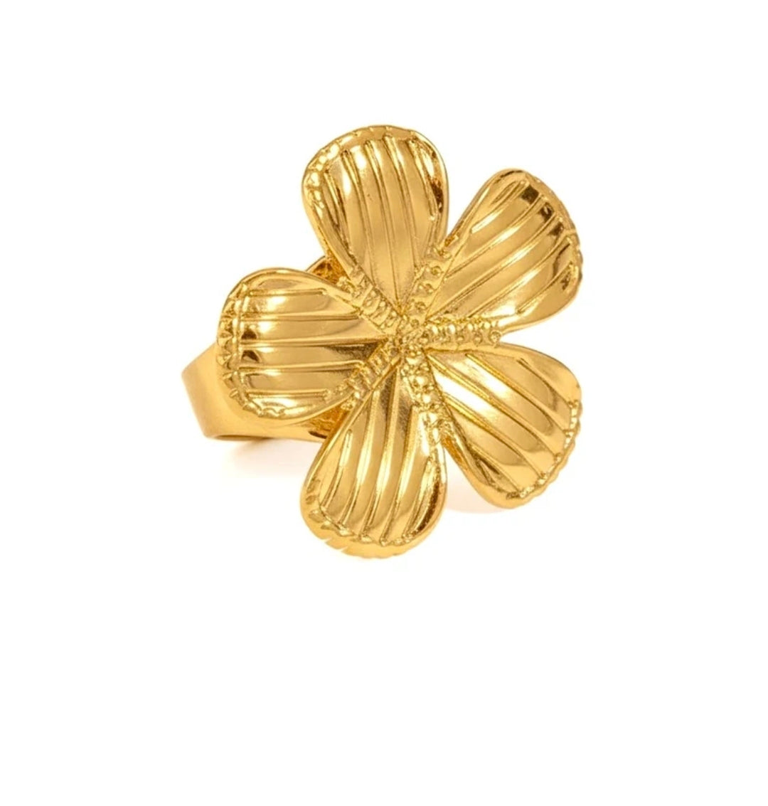 Bague femme acier inoxydable réglable en forme de fleur