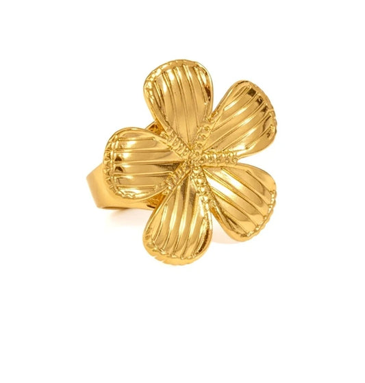 Bague femme acier inoxydable réglable en forme de fleur