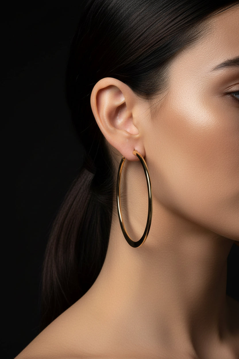 Boucles d'oreilles femme en acier inoxydable dorées Créoles 45 mm