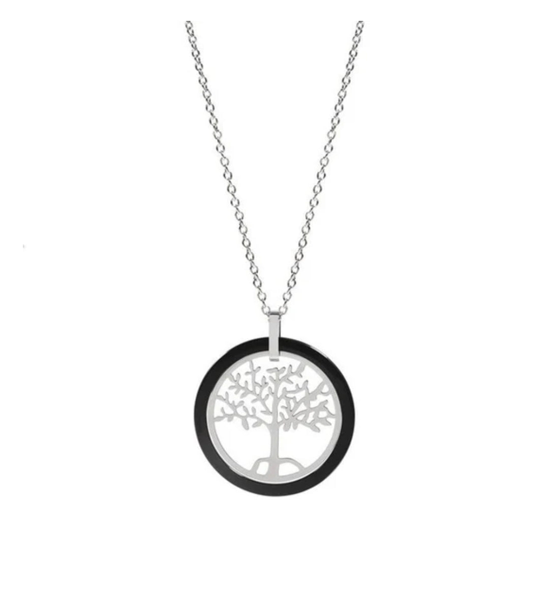 Collier acier et céramique - Arbre de vie - anthracite