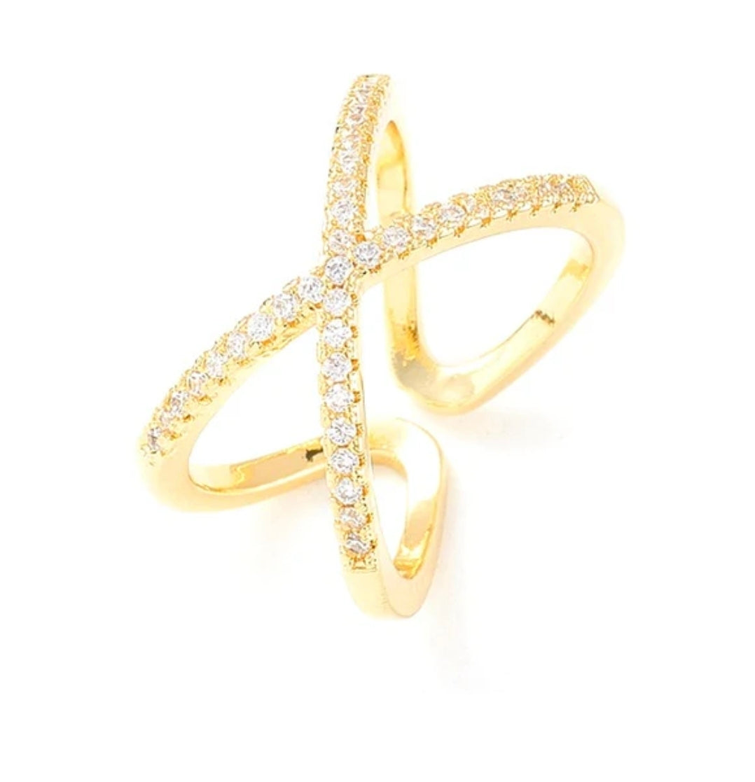 Bague femme réglable croisé de diamant CZ