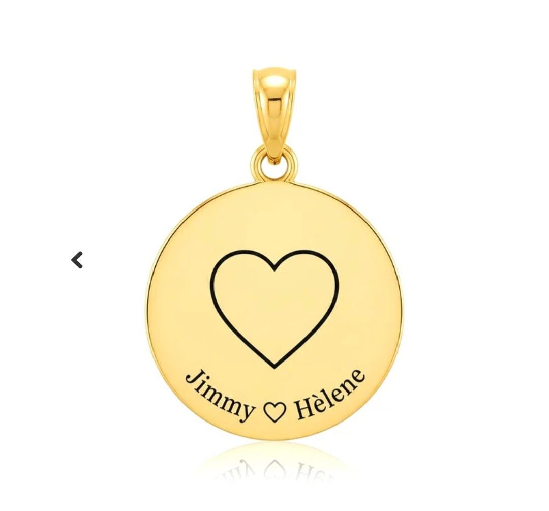 Pendentif acier à personnaliser rond or thème cœur