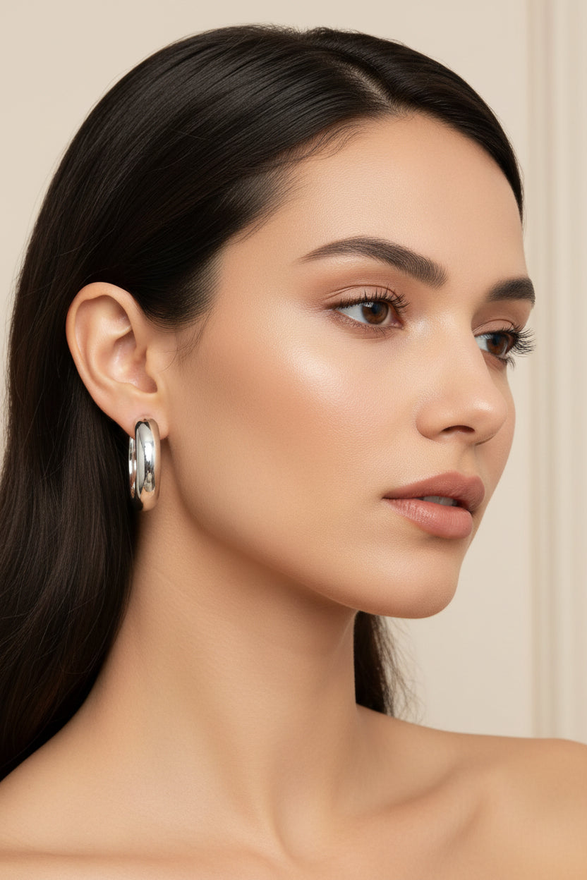 Boucles d'oreilles femme en acier inoxydable argentées Créoles 20*4 mm