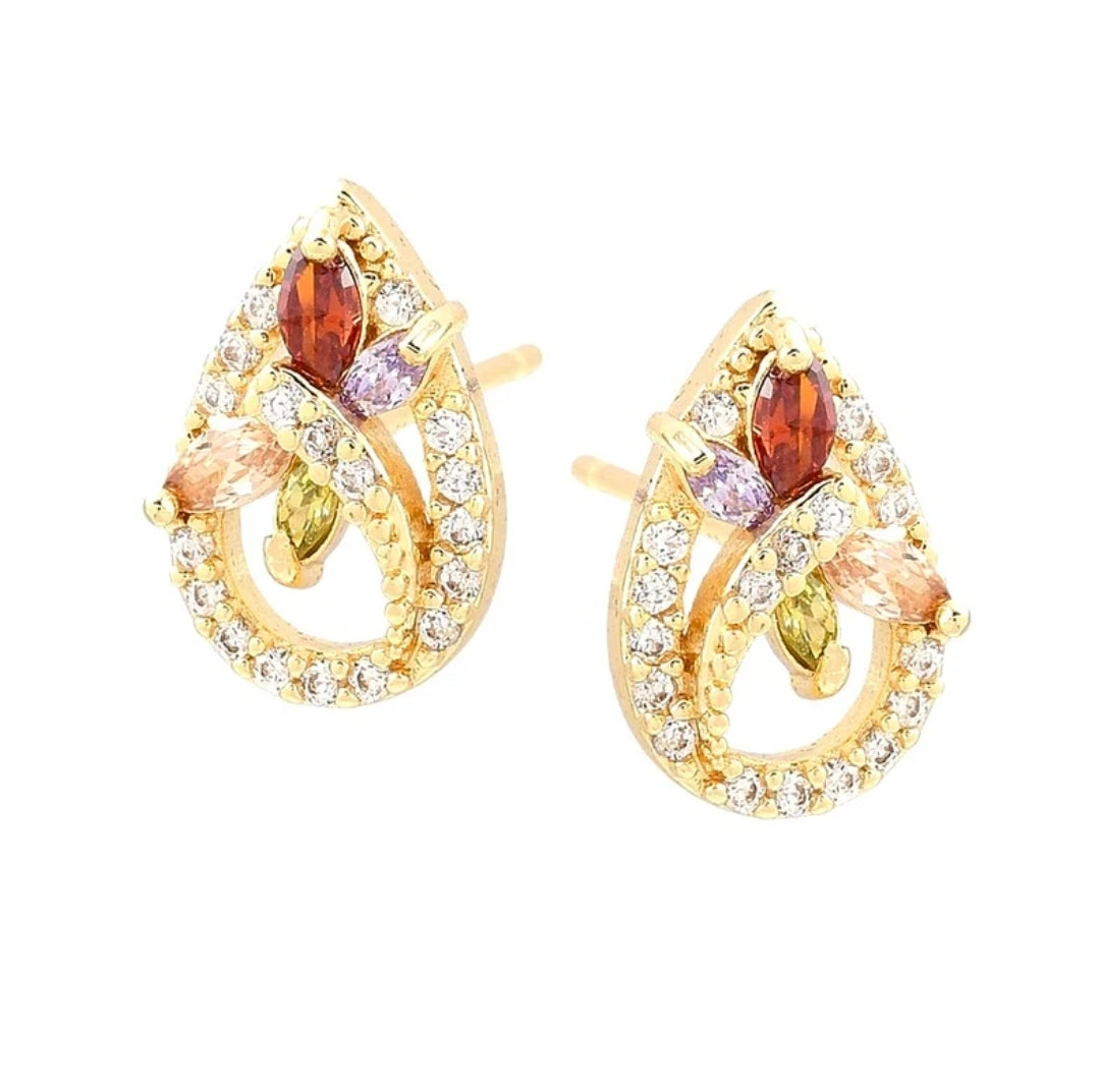 Boucles d'oreilles femme oxydes couleurs dorées à l'or fin zirconiums sertis