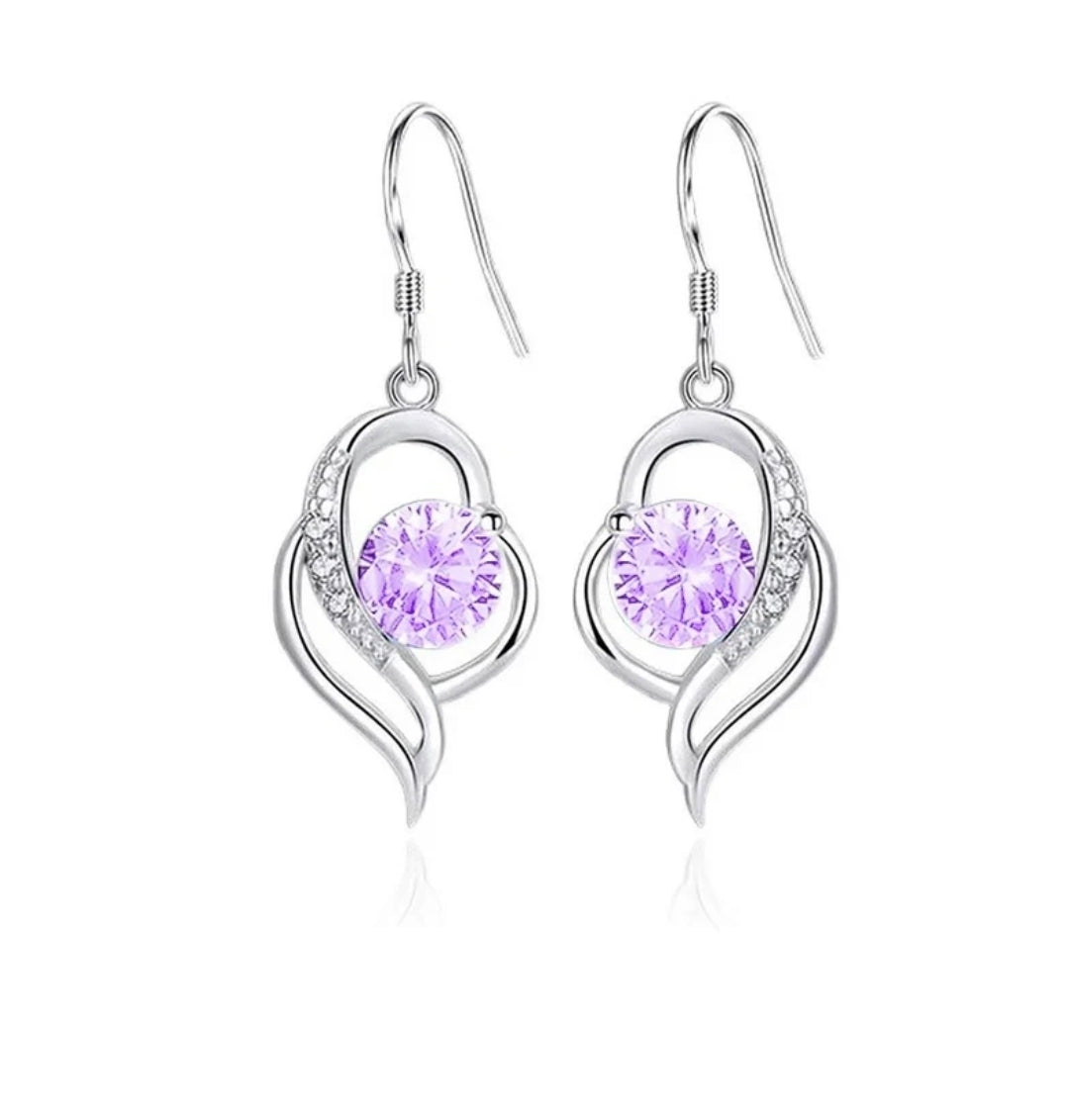 Boucles d'oreilles femme argent 925 cœur sertis oxyde mauve Iris
