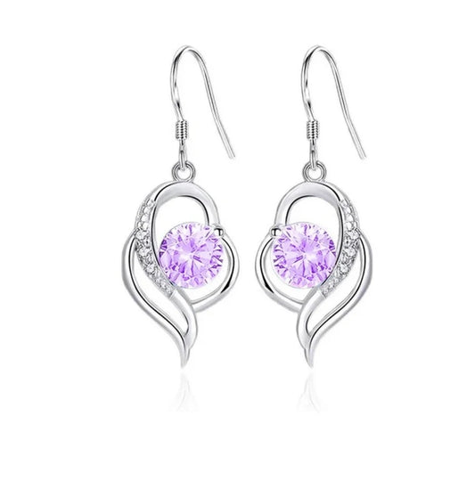 Boucles d'oreilles femme argent 925 cœur sertis oxyde mauve Iris