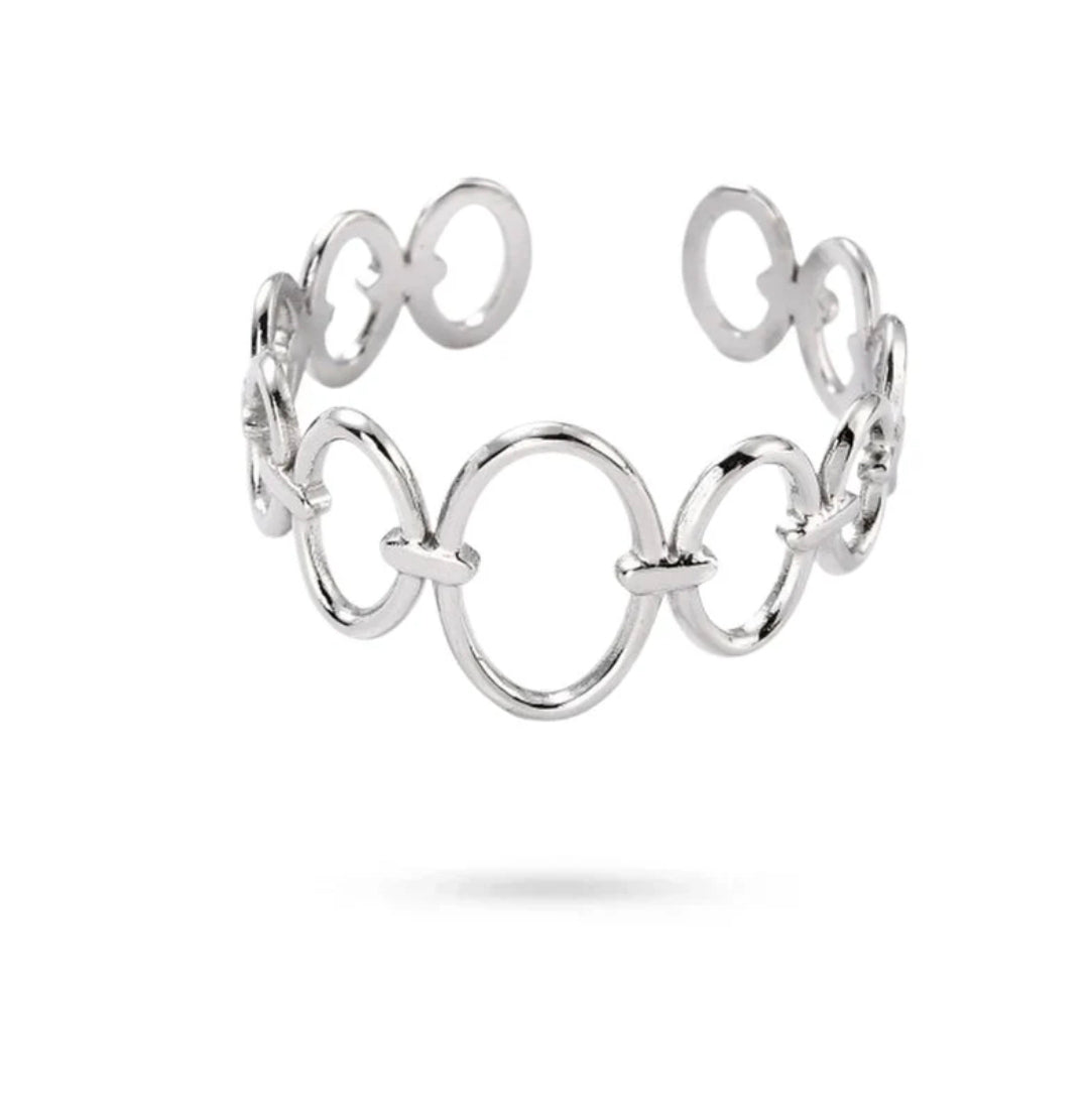 Bague acier inoxydable argentée cercles