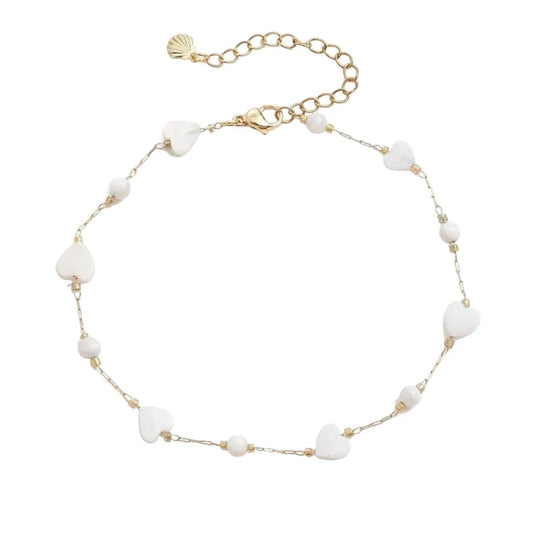 Chaîne de cheville en acier inoxydable coeurs coquille de nacre