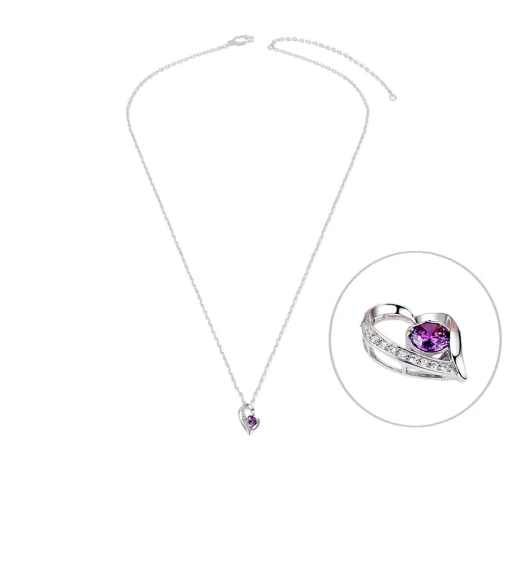 Collier femme argent 925 cœur sertis oxyde mauve