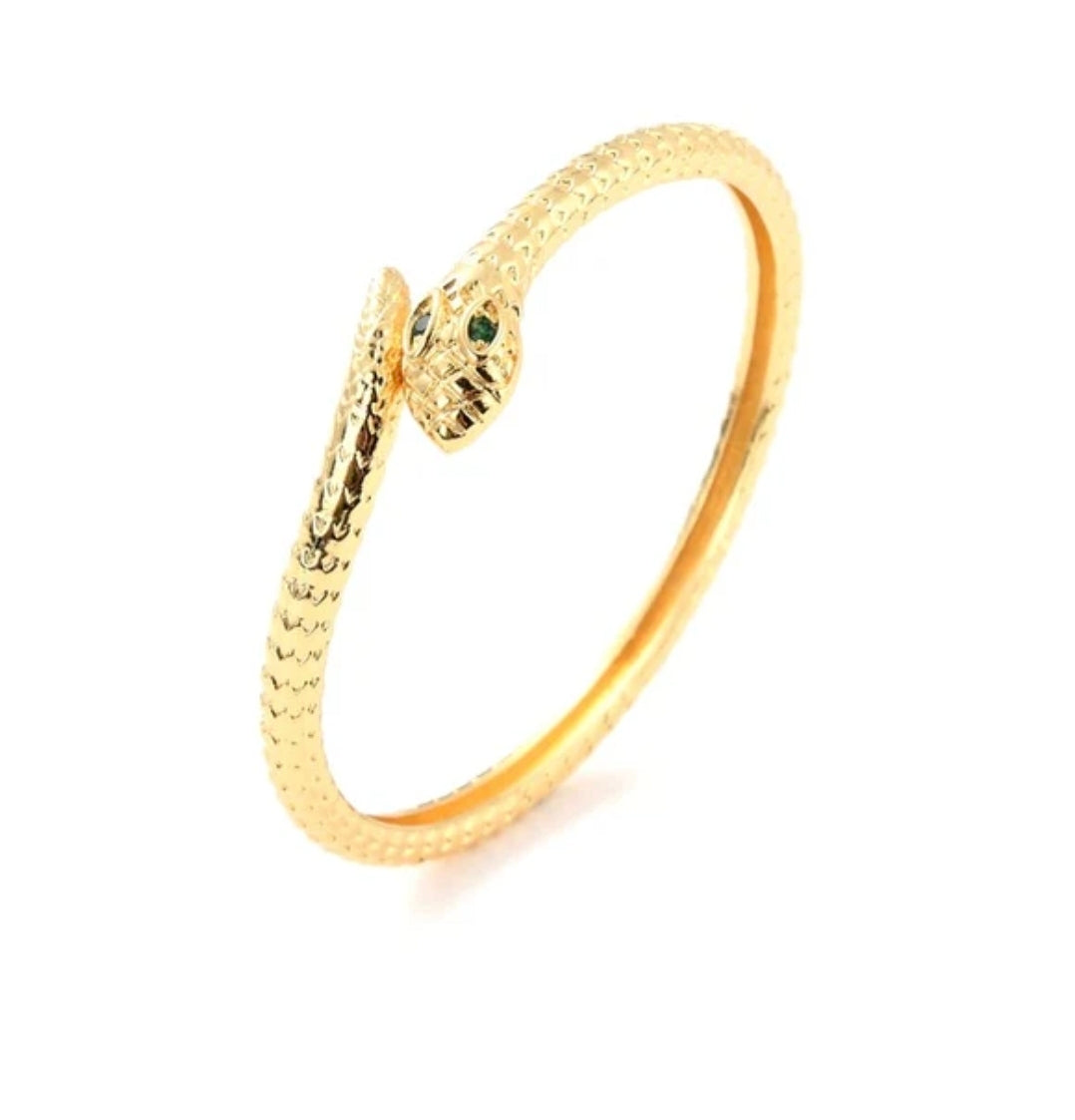 Bracelet femme jonc serpent yeux vert 3755