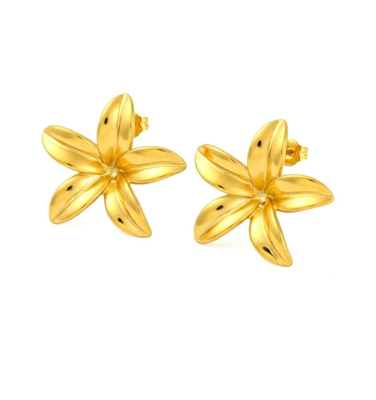 Boucles d'oreilles femme en acier inoxydable doré en forme de fleur
