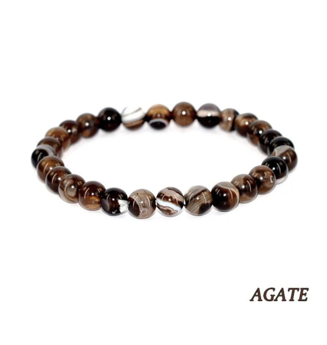 Bracelet pour Homme ou Femme - Pierre naturelle 8 mm - Agate rayée