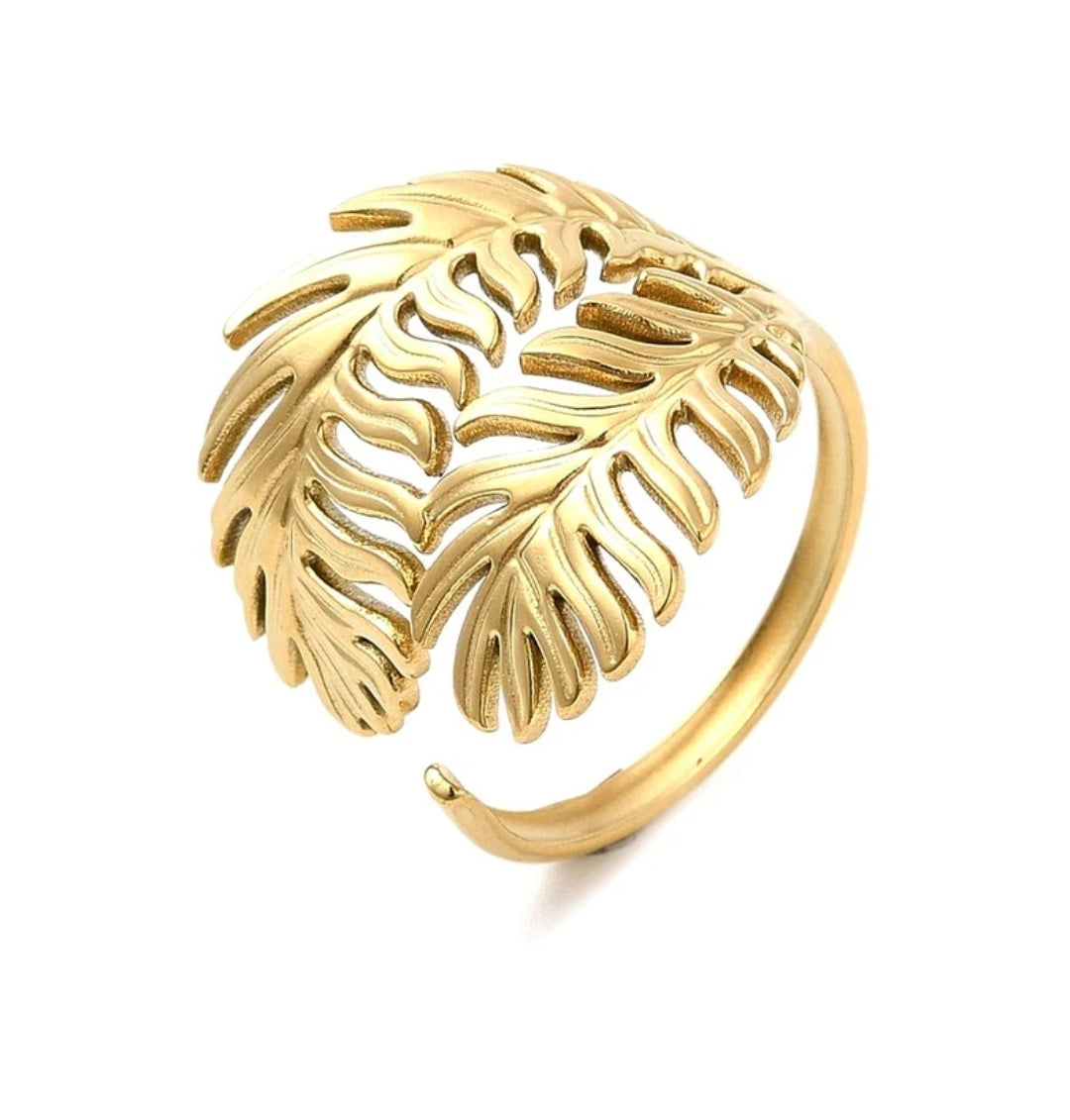 Bague femme réglable feuille
