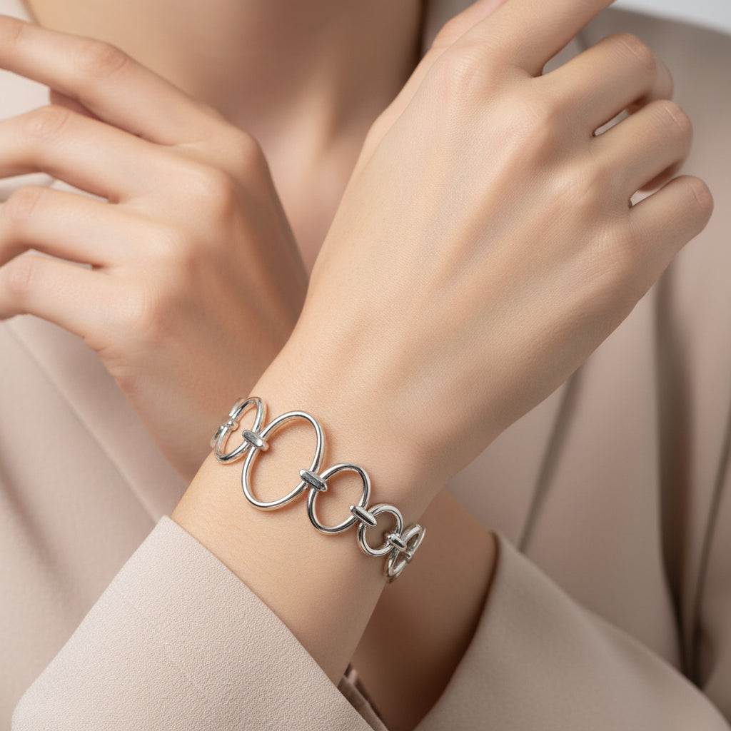 Bague femme acier inoxydable argentée cercles
