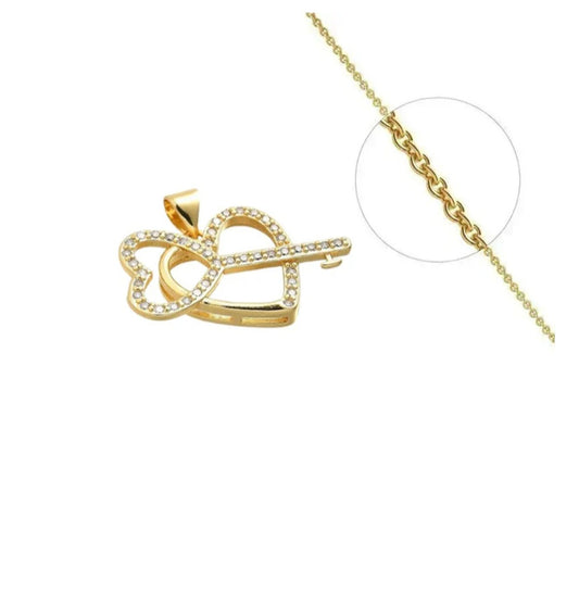 Collier femme doré avec pendentif clé cœur orné de zirconiums sertis