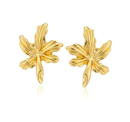 Boucles d'oreilles femme en acier inoxydable doré en forme de feuille