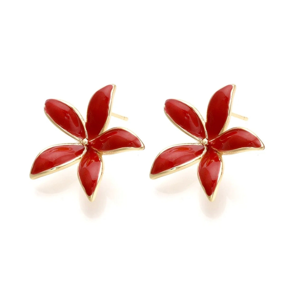 Boucles d'oreilles fleur émaillé rouge
