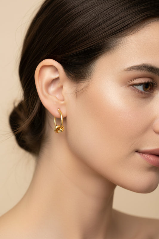 Boucles d'oreilles femme Créoles nœud dorées à l'or fin