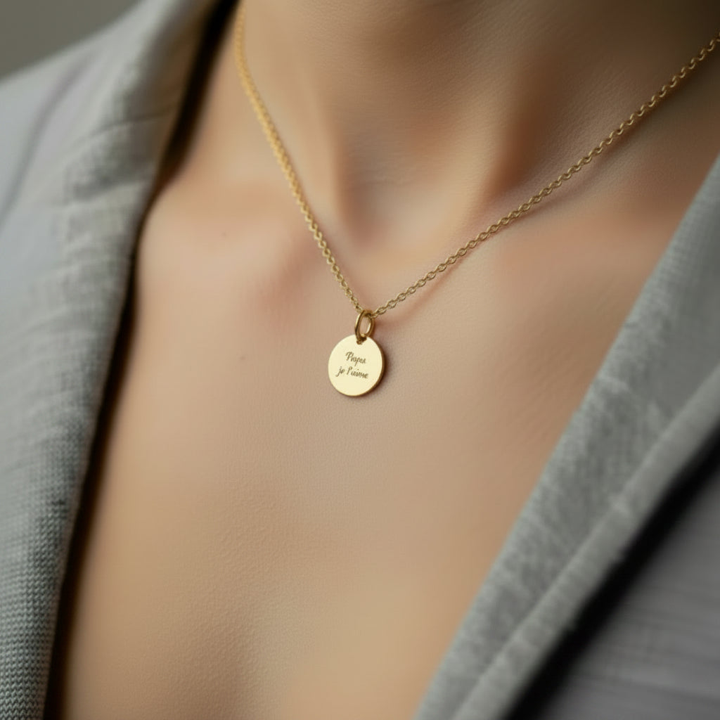 Pendentif acier à personnaliser rond argenté thème Papa je t'aime