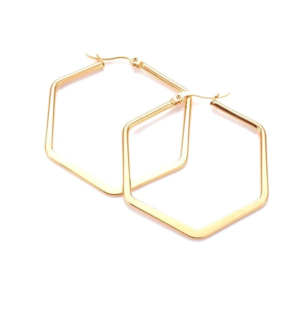 Boucles d'oreilles femme acier inoxydable doré hexagone