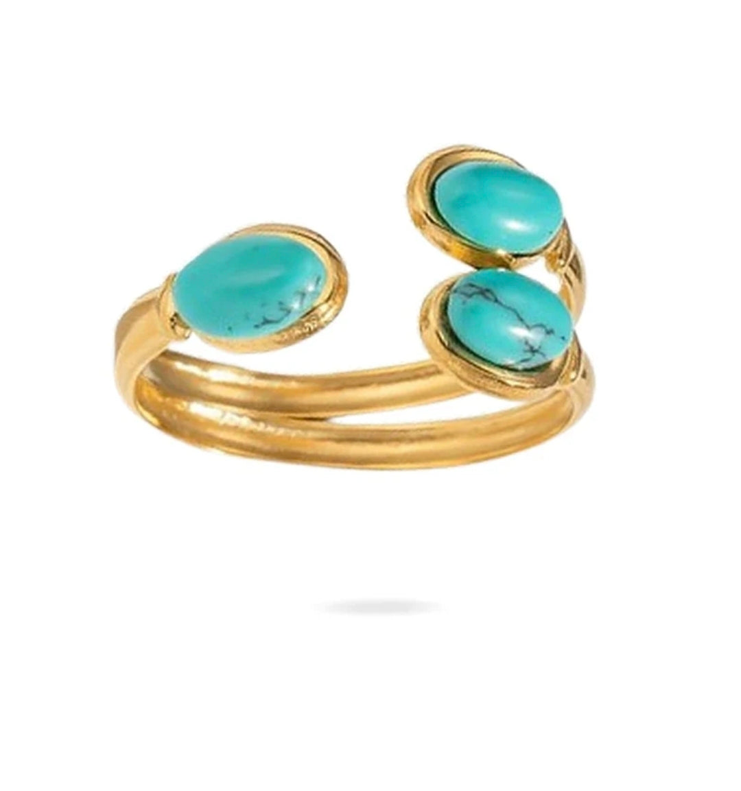 Bagues pour femme acier inoxydable doré pierre naturelle turquoise
