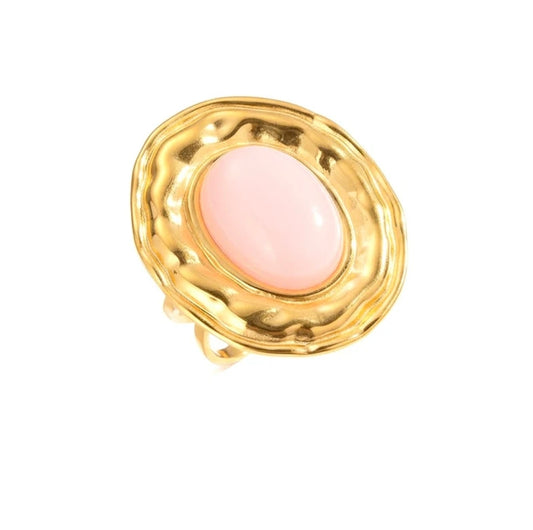 Bagues acier inoxydable imposante pierre naturelle quartz rose