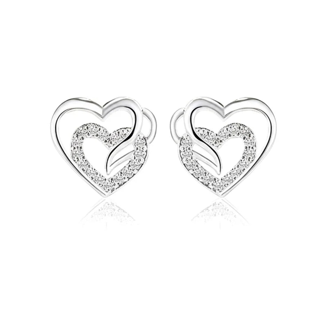 Boucles d'oreilles femme argent 925 double cœur Laurence