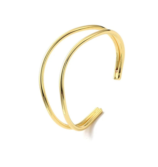 Bracelet femme manchette doré 2 rangs