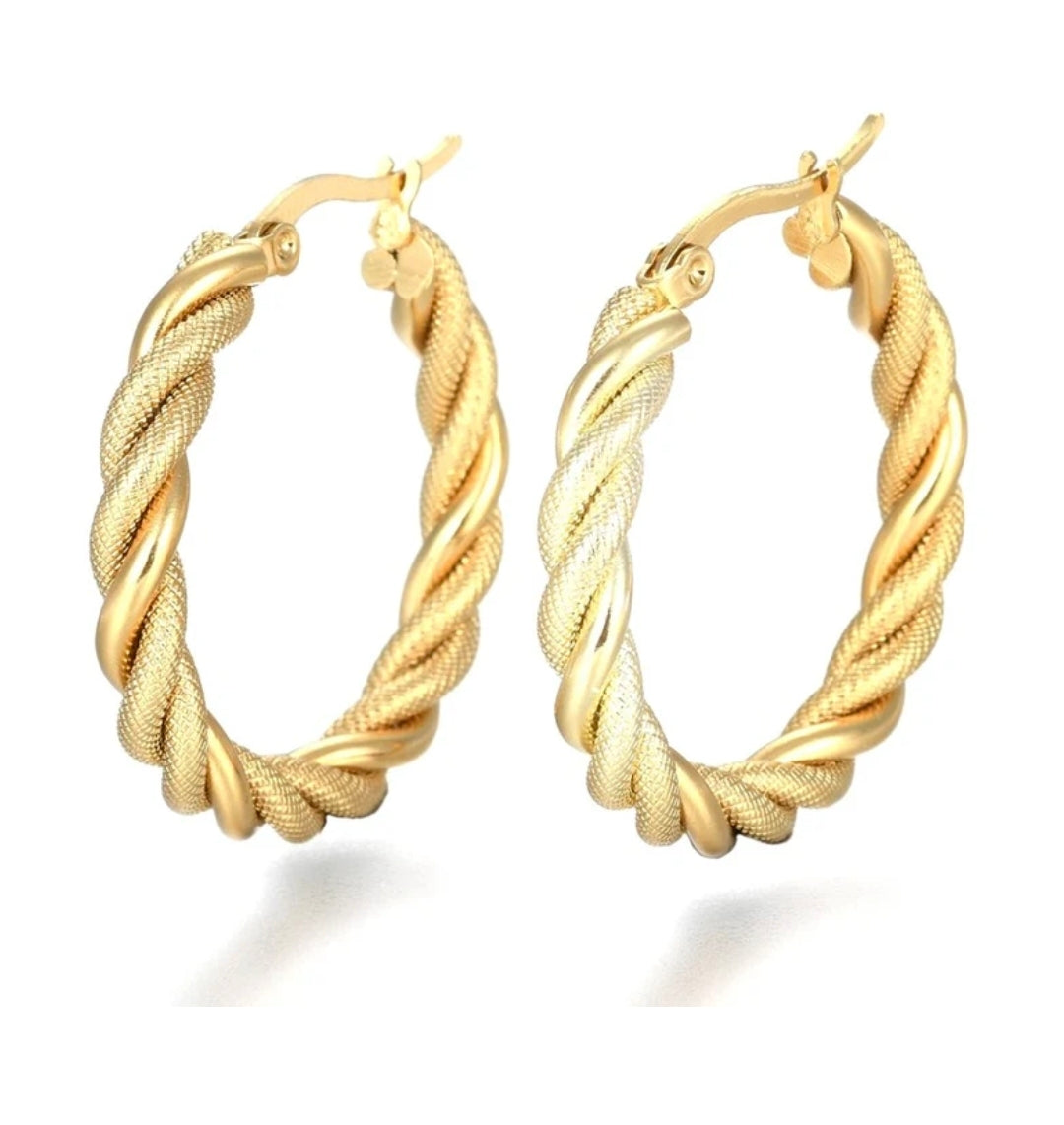 Boucles d'oreilles femme en acier inoxydable doré Créoles torsadées