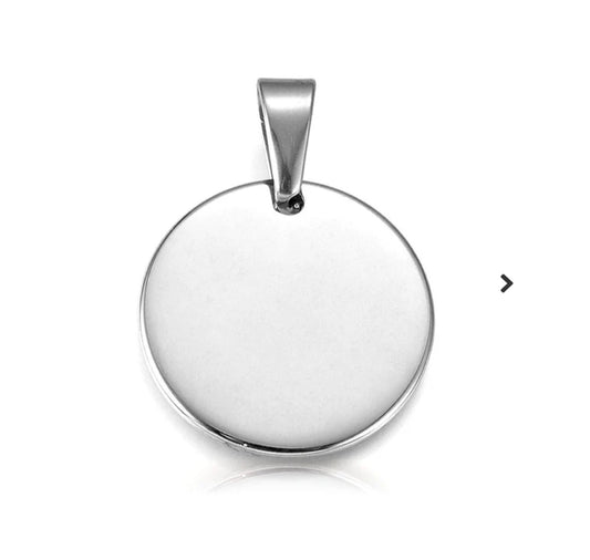 Pendentif acier à personnaliser rond argenté 35*30*2 mm