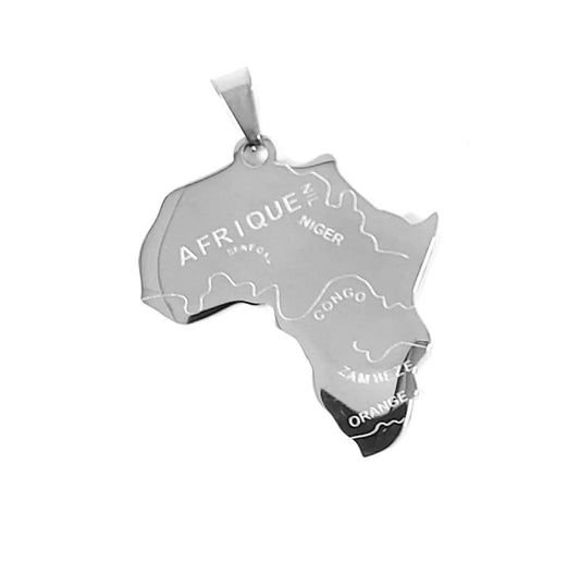 Pendentif acier inoxydable 316 argenté - Carte d'Afrique
