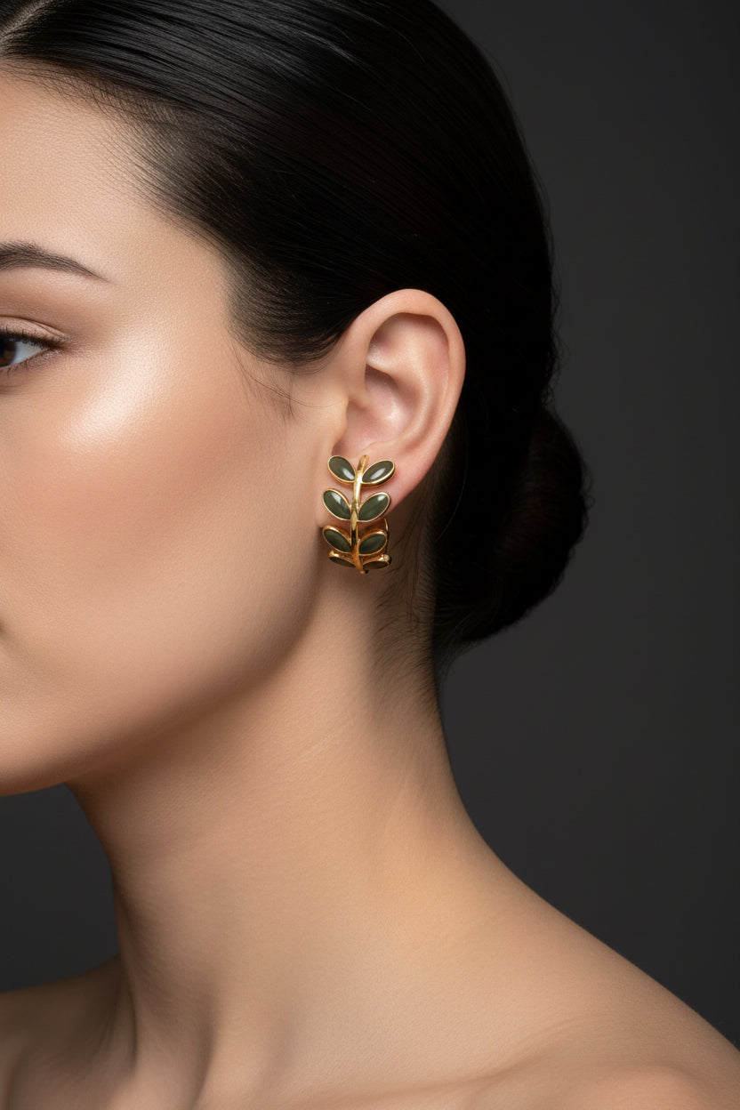 Boucles d'oreilles femme feuille nacre noir
