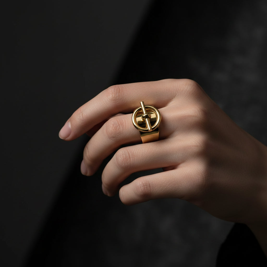 Bague femme acier inoxydable réglable doré à l'or fin