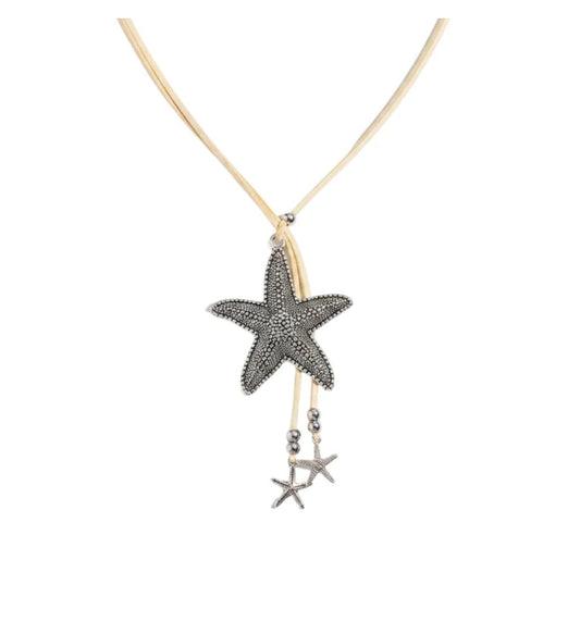 Collier fantaisie - Style bohème bois et métal étoile