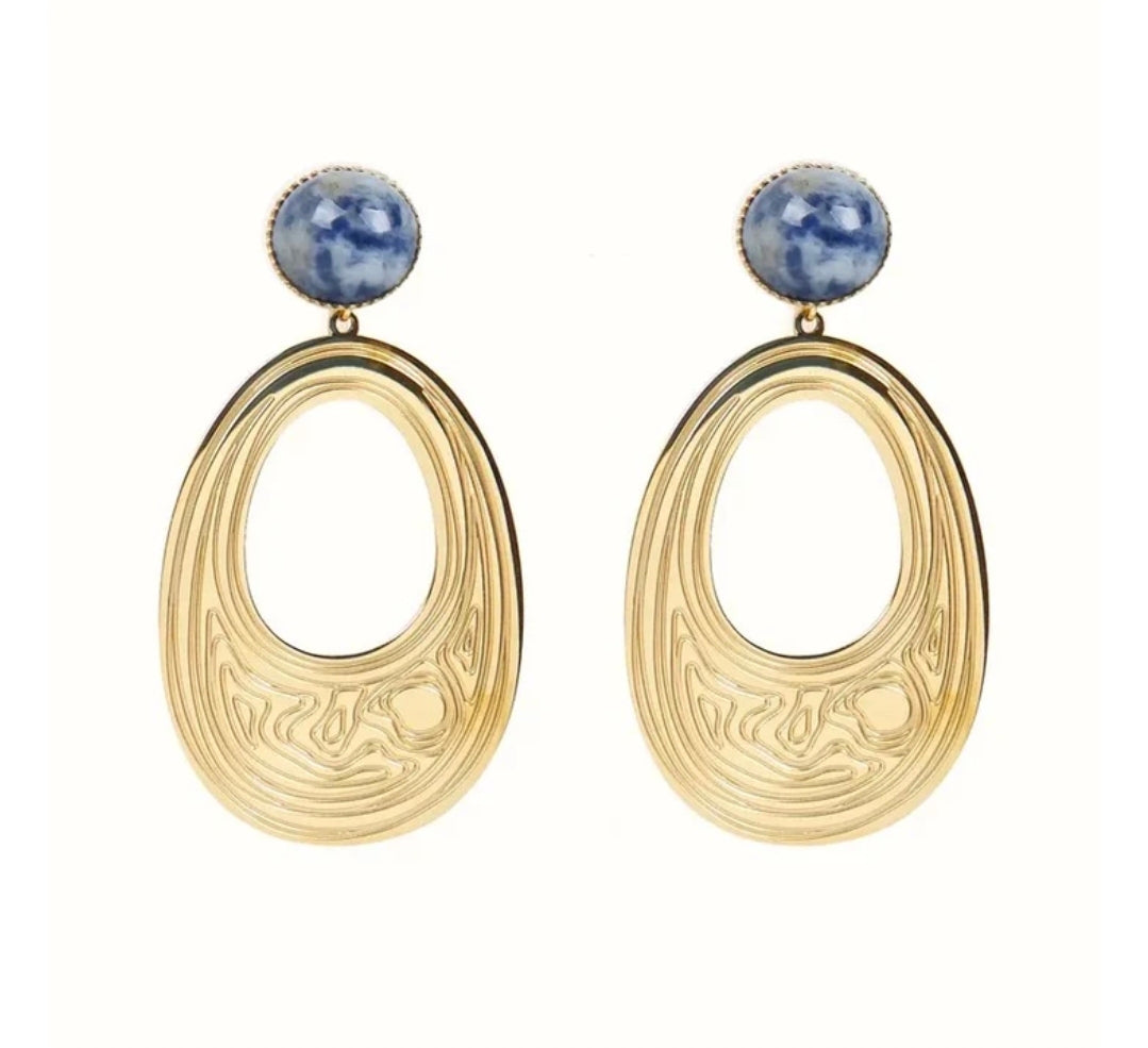 Boucles d'oreilles pendantes Marie acier inoxydable pierres naturelles sodalite