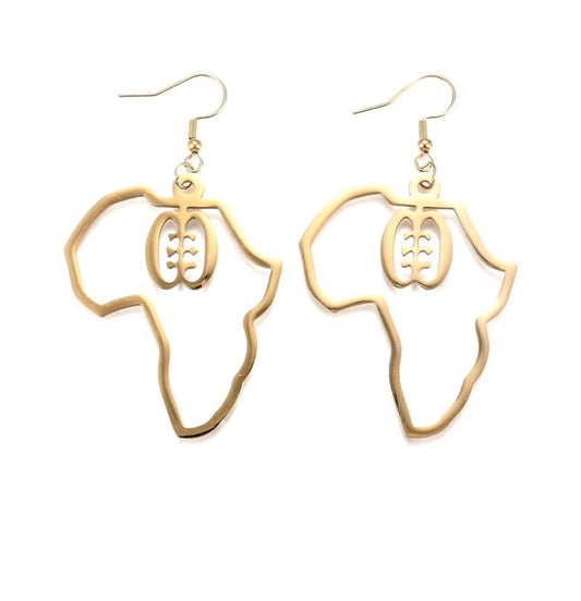 Boucles d'oreilles carte d'Afrique acier doré