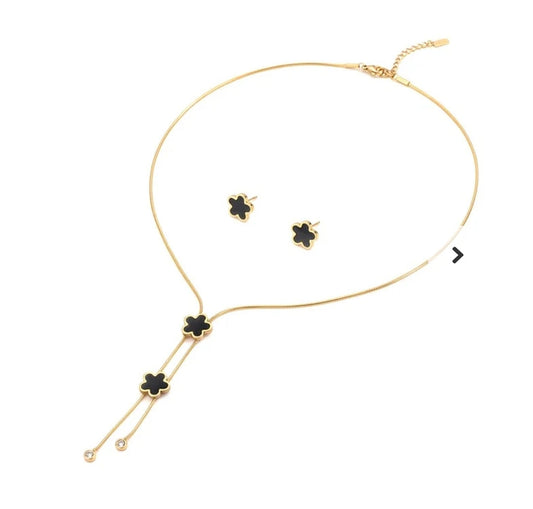 Parure femme acier inoxydable fleurs nacre noir