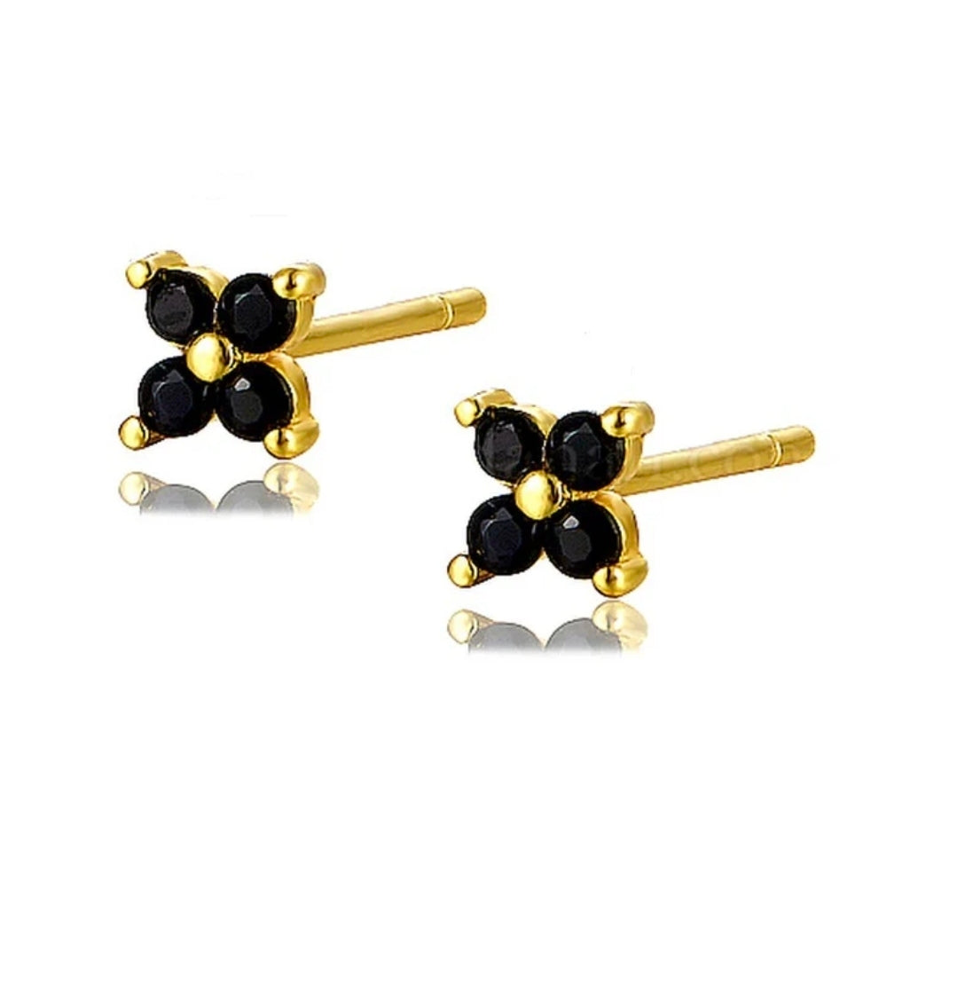 Boucles d'oreilles argent 925 or fleur diamant CZ